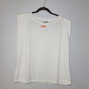 $159 NWT Elliot Lauren Women's White Crewneck Boxy Tee Shoulder Pads‎ Size M